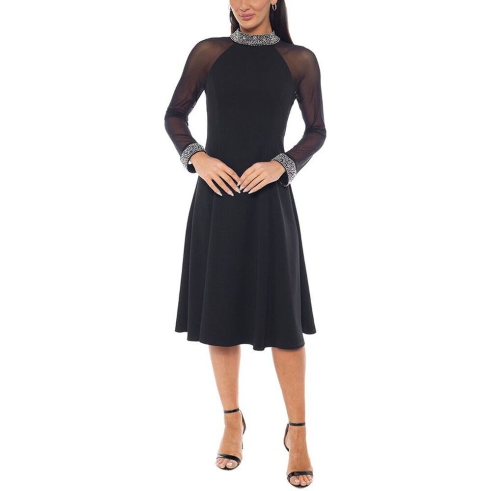Oleg Cassini Womens Beaded Neck And Cuff Midi Dress